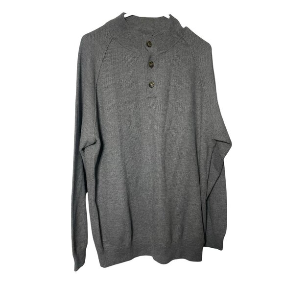 Peter Millar Parkway Textured Mockneck Sweater Mens Size L Wool Cotton Gray